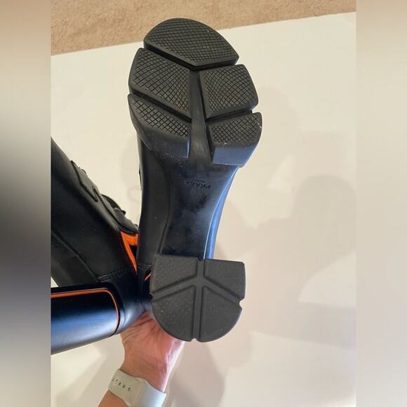 Prada Neon Orange Black Leather Neoprene Lace Up Chelsea Ankle Boot EU 41.5 - Picture 15 of 15